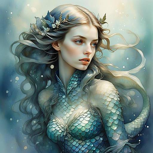 Fantasy Digital Art of Woman in Mermaid Scale Armor
