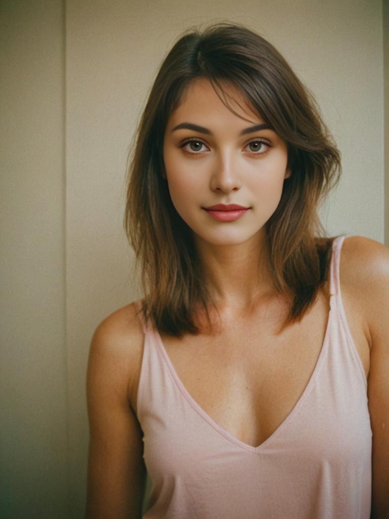 Portrait of a Young Woman with Soft Gaze and Subtle Smile