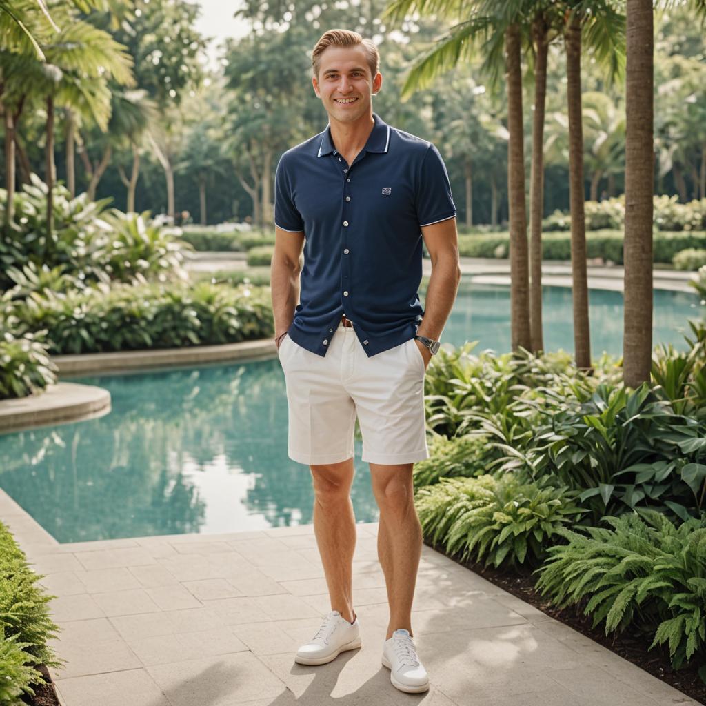 Fashionable Man by Tropical Poolside