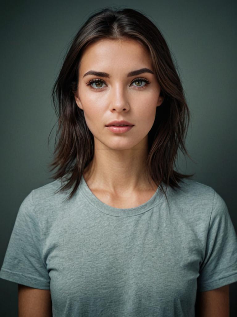 Portrait of a young woman in grey t-shirt