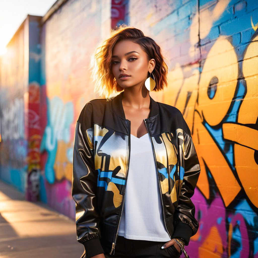 Stylish Woman Against Graffiti Wall