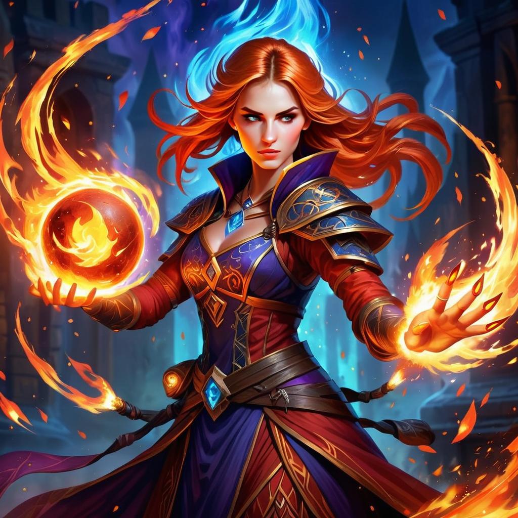 Fierce Woman Mage Conjuring Flames