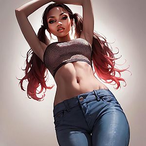 Confident Young Woman in Crop Top and High-Waisted Jeans