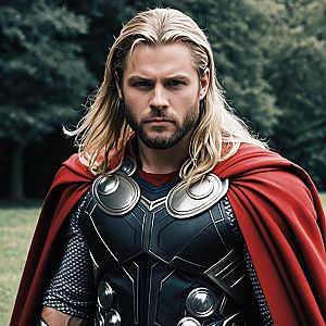 Blond Bearded Warrior in Armor with Red Cape