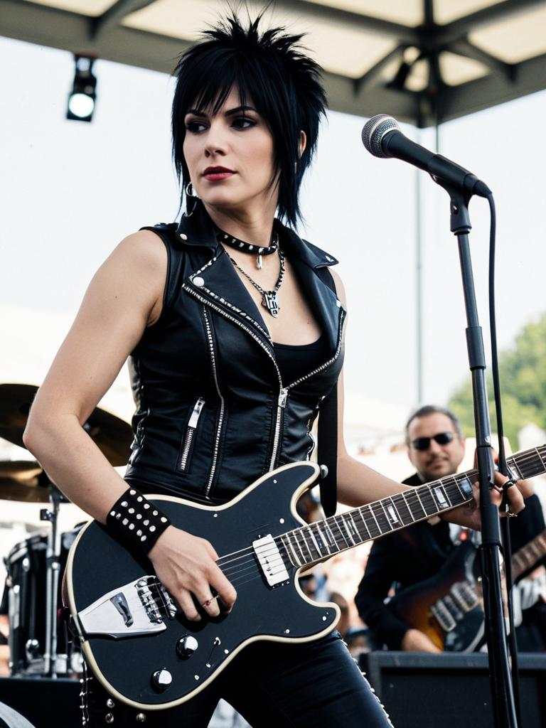 Woman in Joan Jett Outfit Rock Concert Candid Guitar Portrait