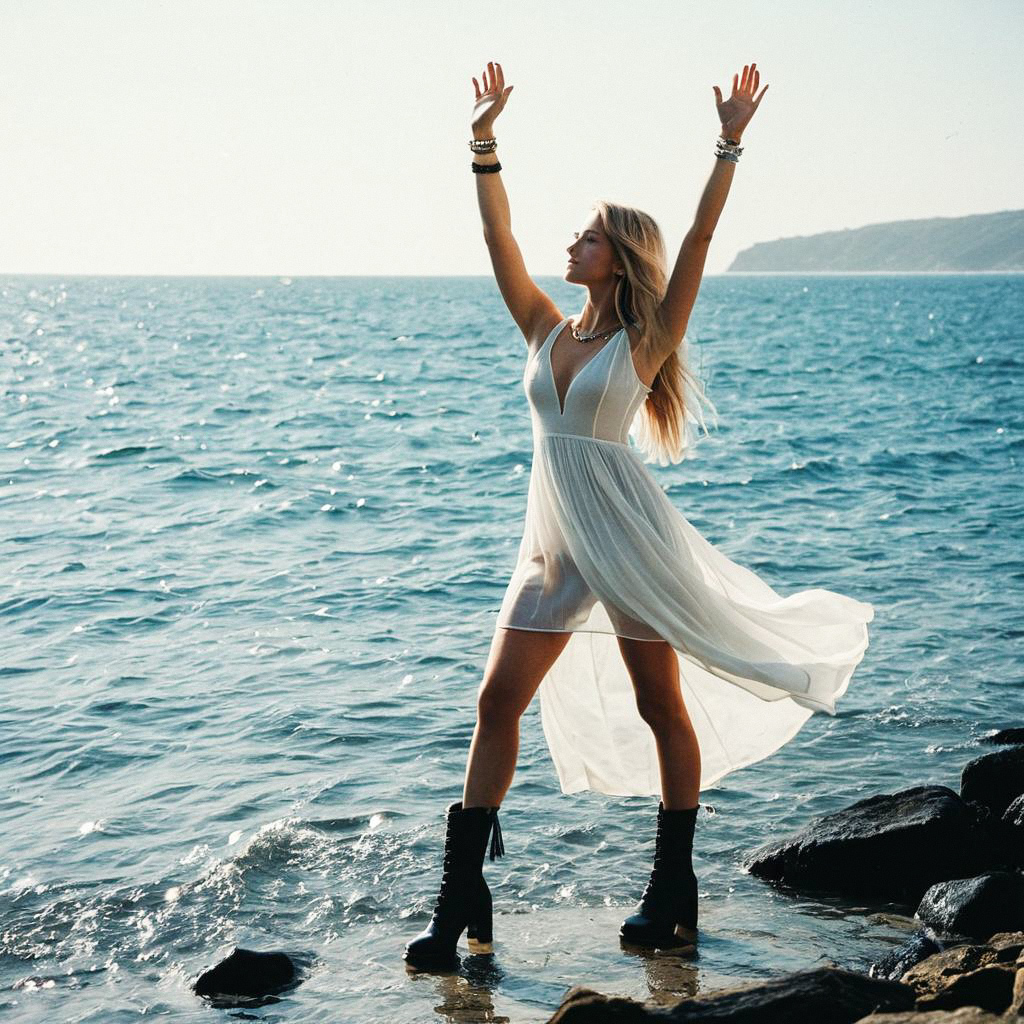 Woman in White Dress at Sea Woman in White Dress at Sea
