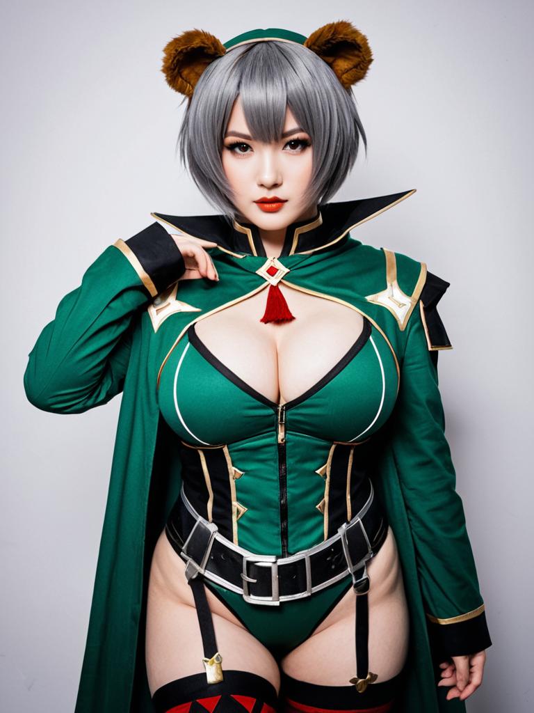 Absinthe Arknights Cosplay Woman Wearing Green Costume with Bear Ears