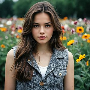Young Woman in Flower Field