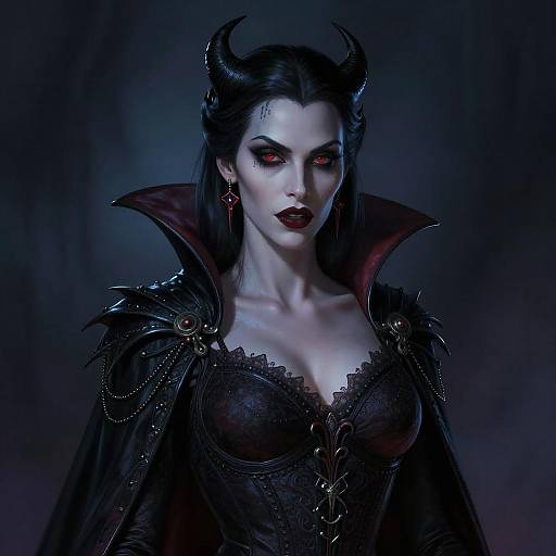 Dark Gothic Vampire Woman with Red Eyes in Realistic Digital Art