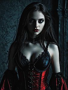 Gothic Woman in Red and Black Corset Portrait