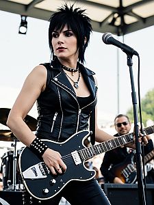 Woman in Joan Jett Outfit Rock Concert Candid Guitar Portrait