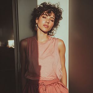 Confident Young Woman in Stylish Pink Outfit