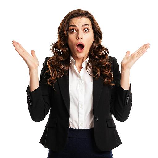 Surprised Woman in Professional Attire Expressing Amazement