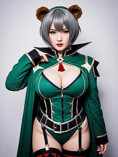 Absinthe Arknights Cosplay Woman Wearing Green Costume with Bear Ears