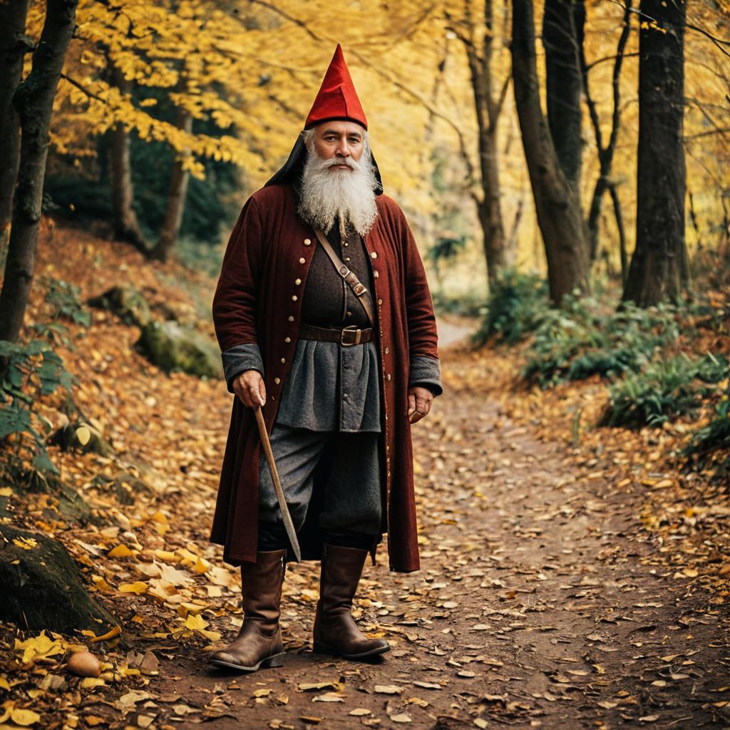 Realistic Gnome Man in Autumn Forest Costume