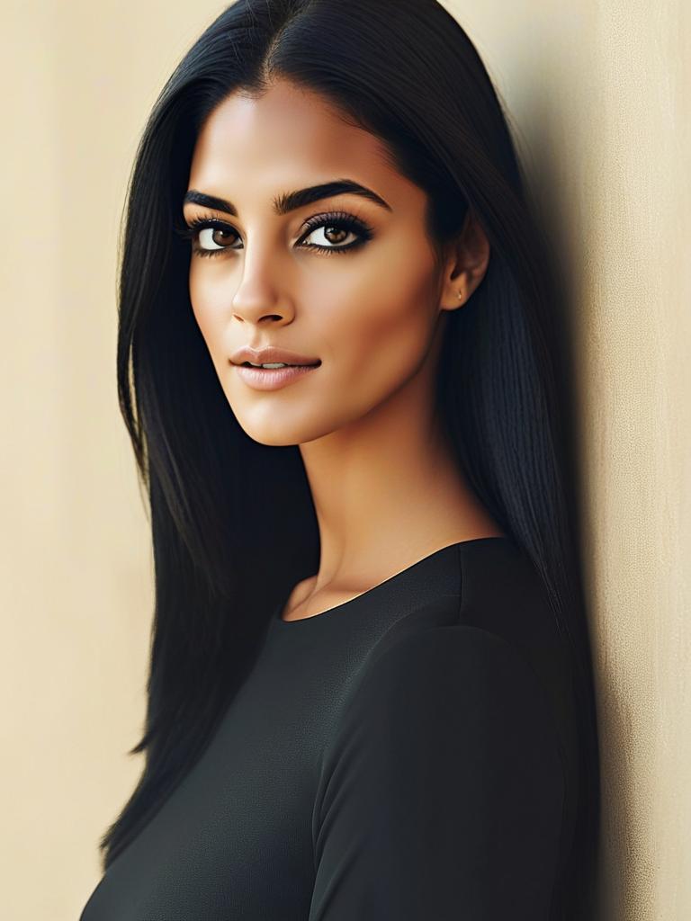 Elegant Woman with Black Hair in Minimalist Portrait Elegant Woman with Black Hair in Minimalist Portrait