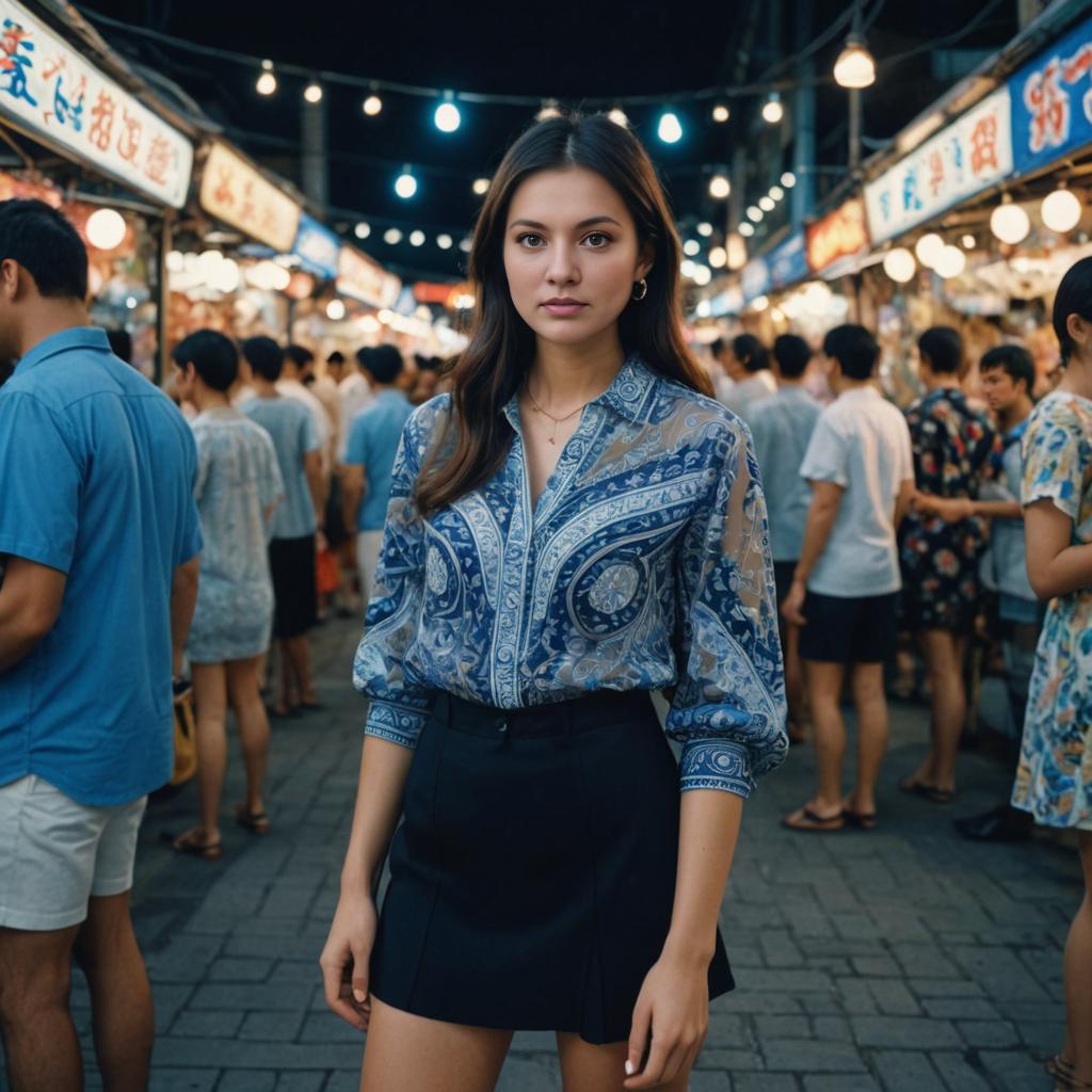 Confident Woman at Night Market