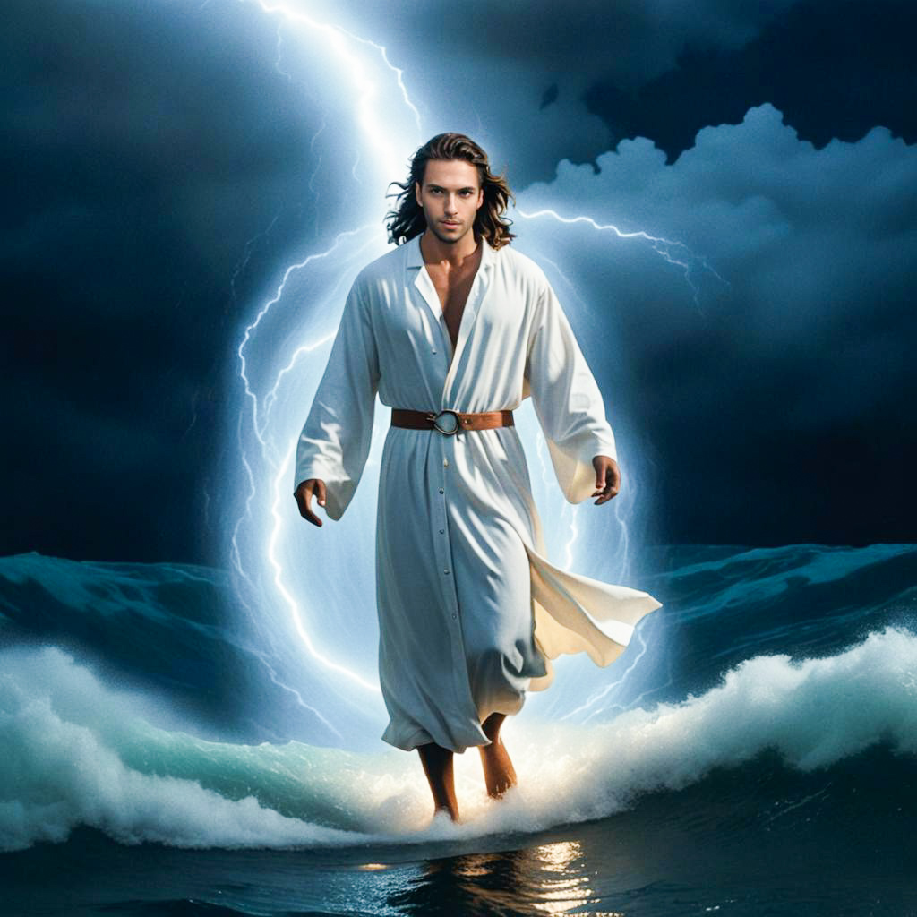 Man Walking on Water in Storm