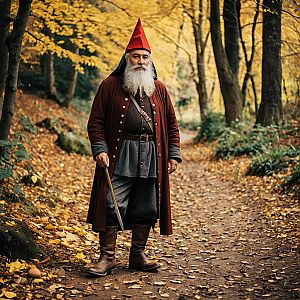 Realistic Gnome Man in Autumn Forest Costume