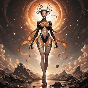 Futuristic Fantasy Woman in Surreal Landscape Digital Artwork