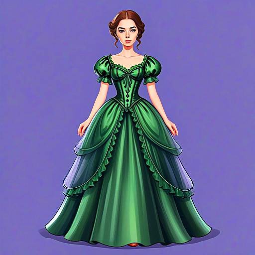 Victorian Woman in Elegant Green Corset Sundress Illustration