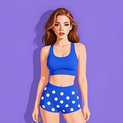Sporty Woman in Blue Cotton Bralette and Polka Dot Shorts