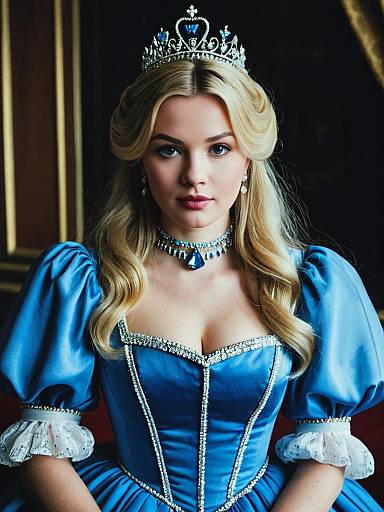 Cinderella Movie Costume Woman in Blue Princess Dress with Tiara