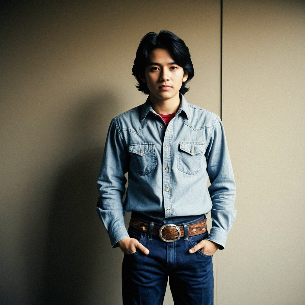 Confident Young Man in Denim Shirt