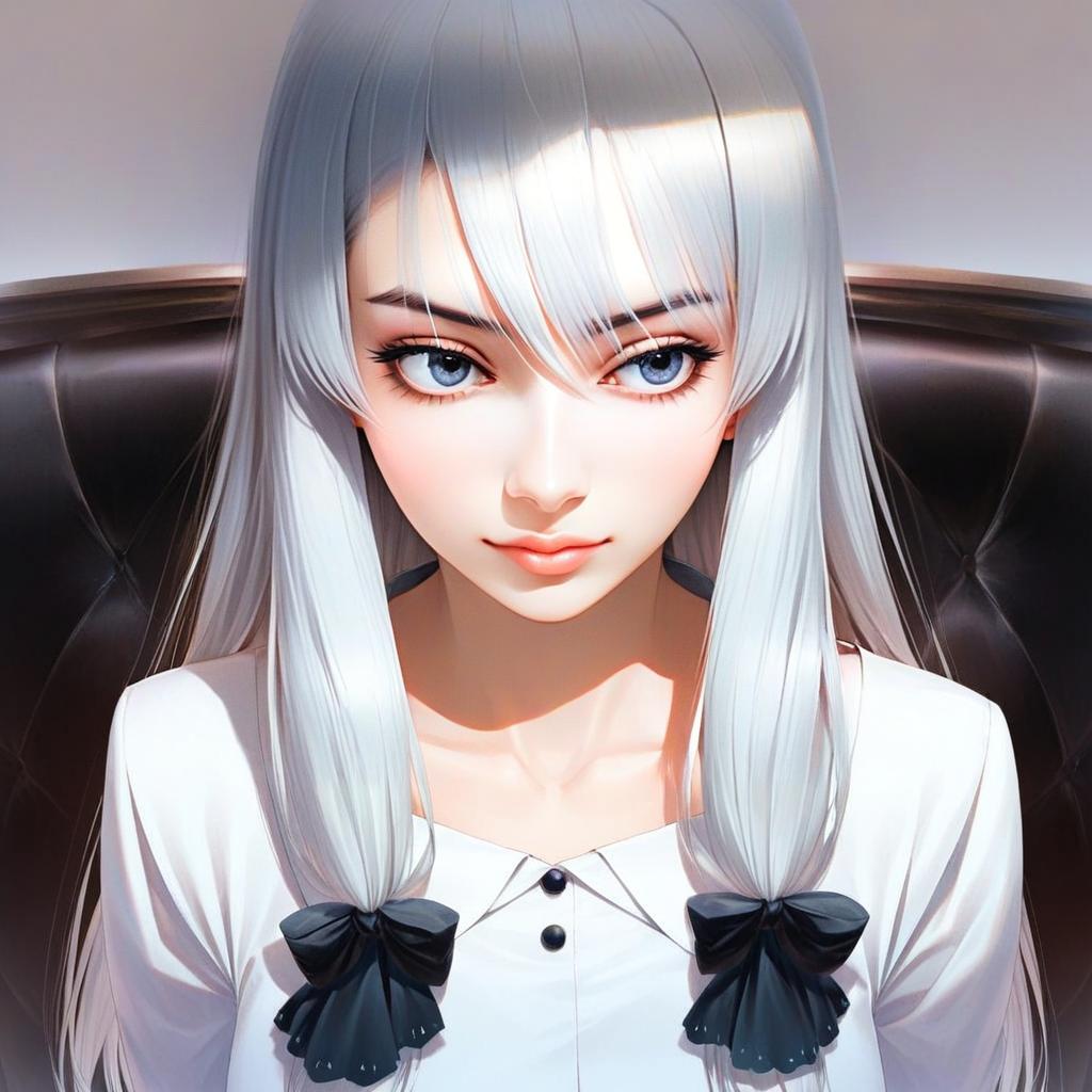 Anzai Romi Digital Portrait of Anime Woman with Silver Hair and Blue Eyes