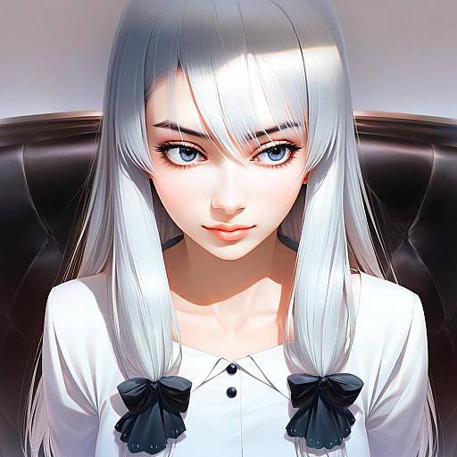 Anzai Romi Digital Portrait of Anime Woman with Silver Hair and Blue Eyes