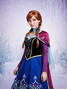 Woman in Fantasy Costume with Snowy Backdrop