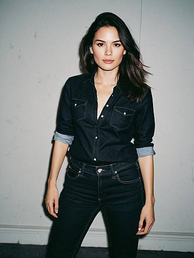 Woman in Black Jeans with Shirt Outfit Cinematic Realism Stylish