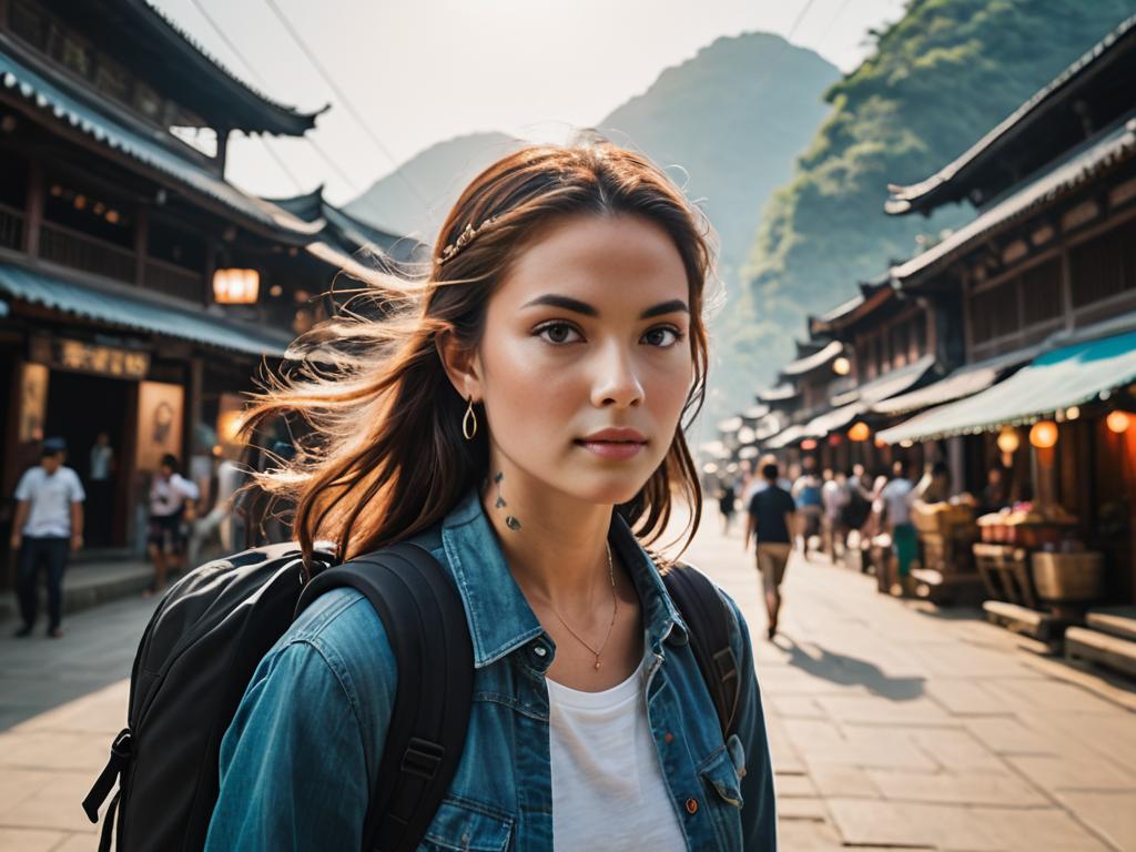 Young Woman Exploring Asian Market