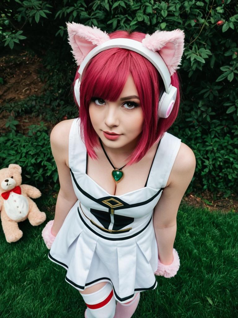 Annie League of Legends Cosplay Woman with Red Hair and Cat Ears