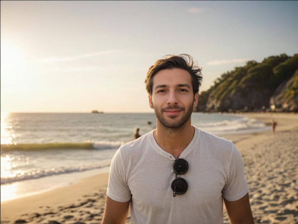 Man Enjoying Serene Beach at Sunset