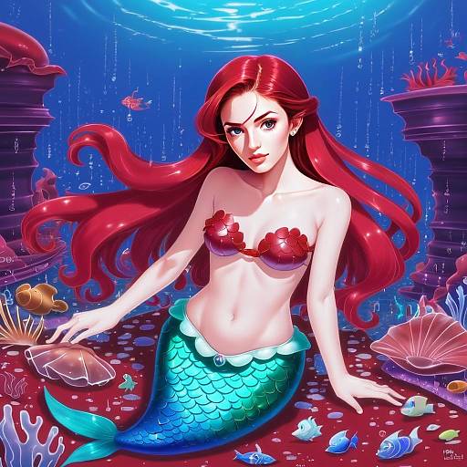Ariel Disney-Inspired Anime Mermaid Underwater Digital Artwork