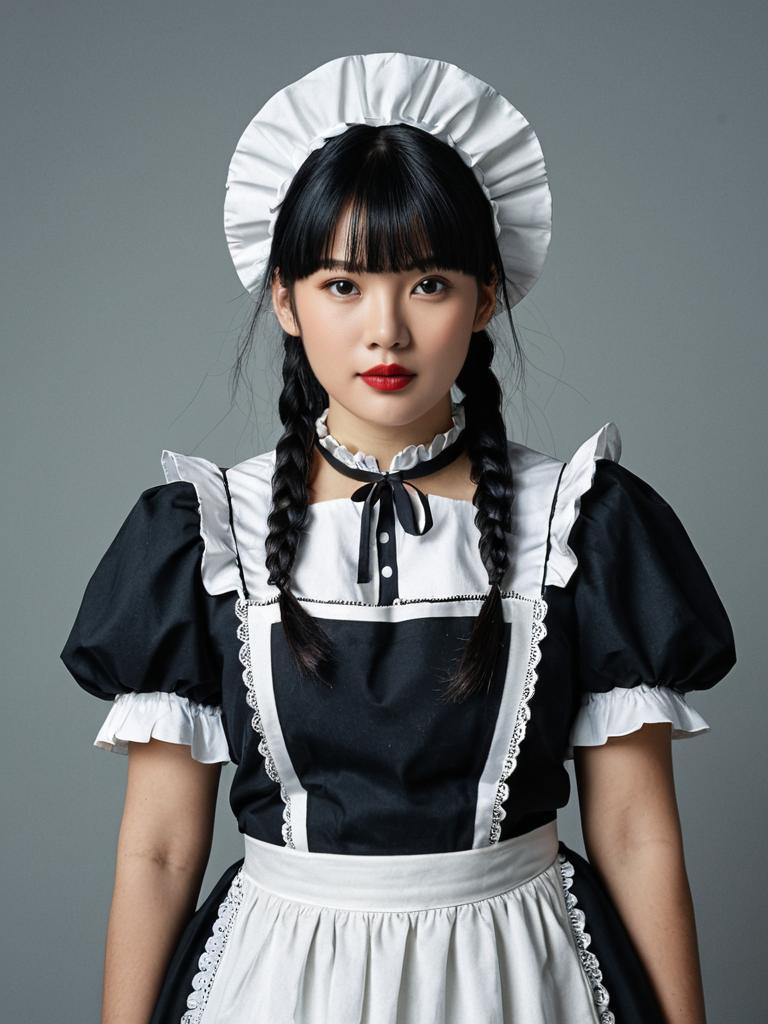 Realistic Woman in Traditional Dairy Maid Costume with Black Hair