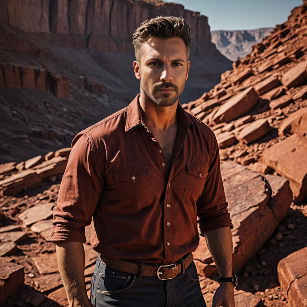 Stylish man in desert landscape