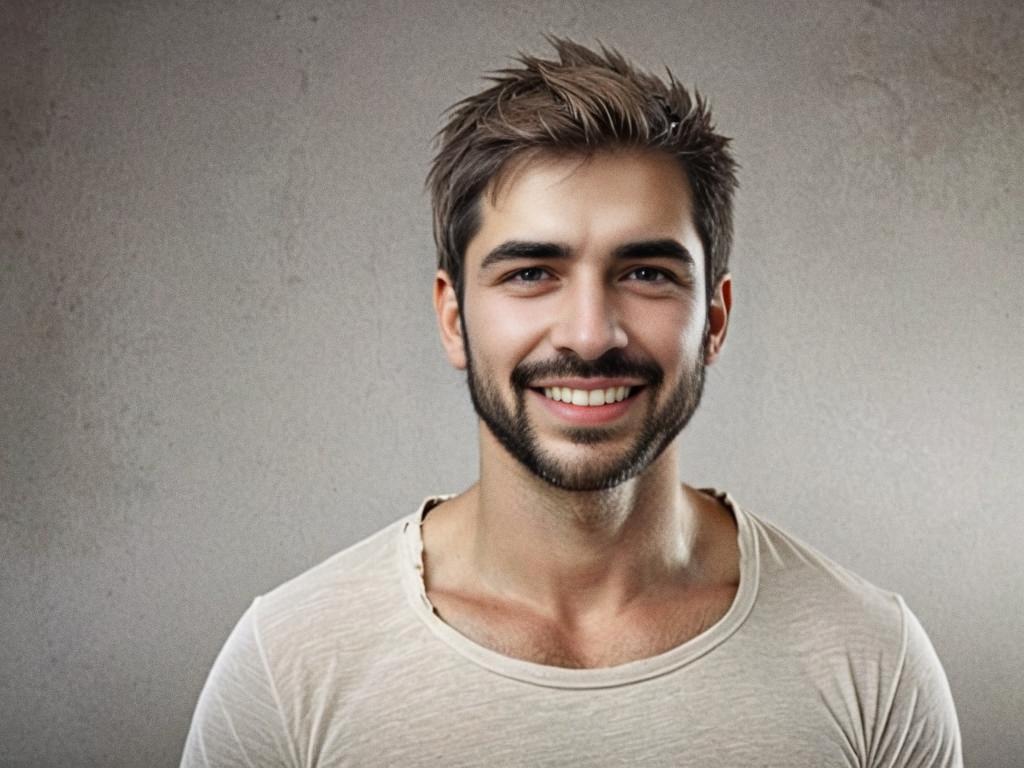 Smiling Young Man with Beard and Styled Hair