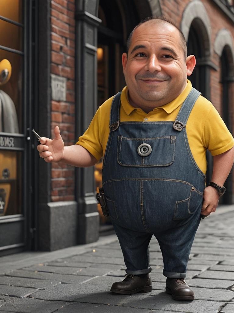 Man Styled as Minion on City Street