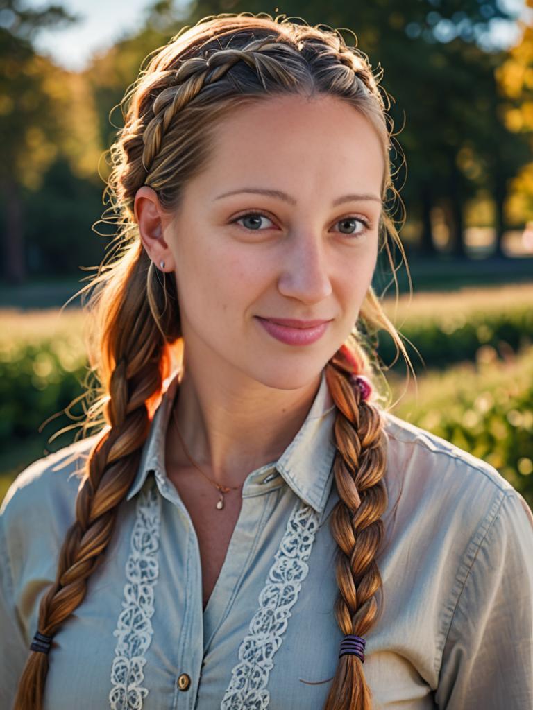 Woman with Braided Hair in Serene Outdoor Setting