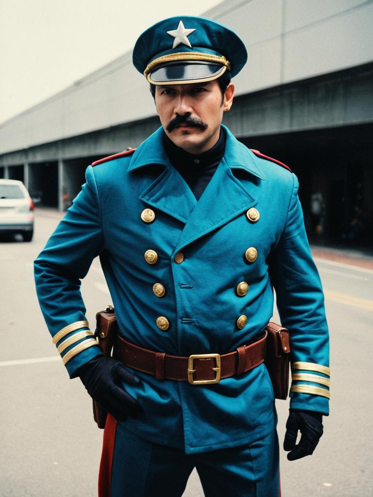 Man in Realistic Captain Grime Cosplay Costume Outdoors