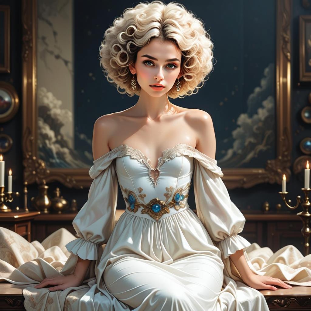 Elegant Woman in Off-Shoulder Gown with Vintage Ambiance