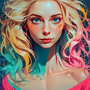 Portrait of a Young Woman with Blue Eyes and Multicolored Hair
