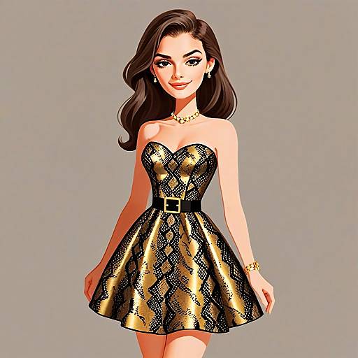 Woman in Gold Black Snakeskin Strapless Evening Dress with Accessories