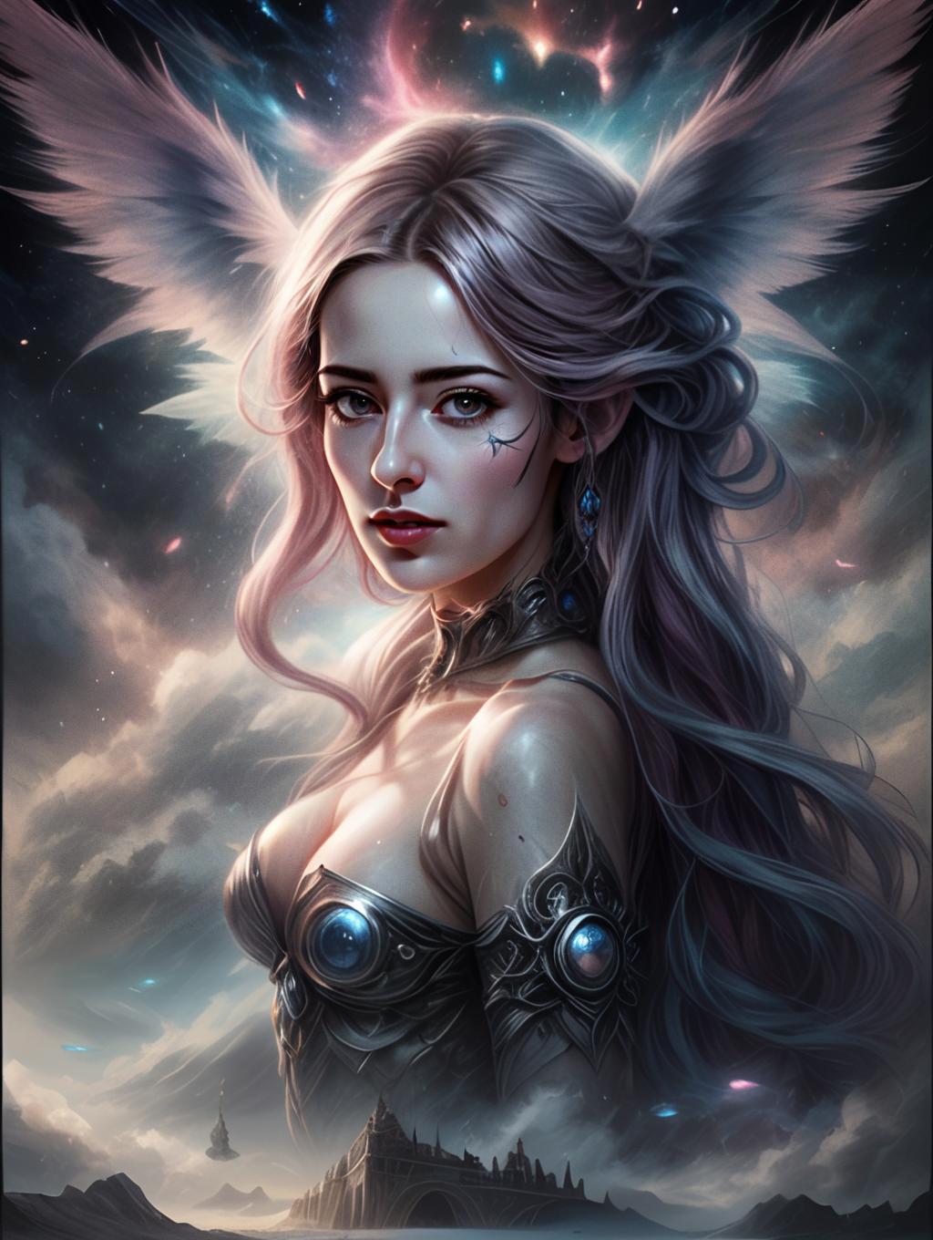Fantasy Woman with Ethereal Wings and Armor Fantasy Woman with Ethereal Wings and Armor