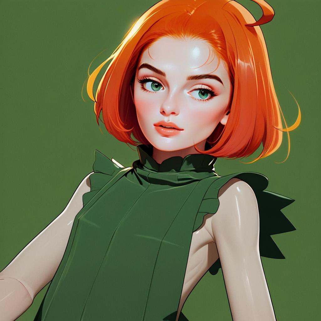 Stylized Digital Portrait of Woman with Red Hair and Green Eyes