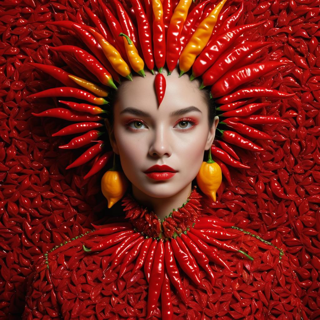 Woman with Chili Peppers - Bold Fashion Aesthetic