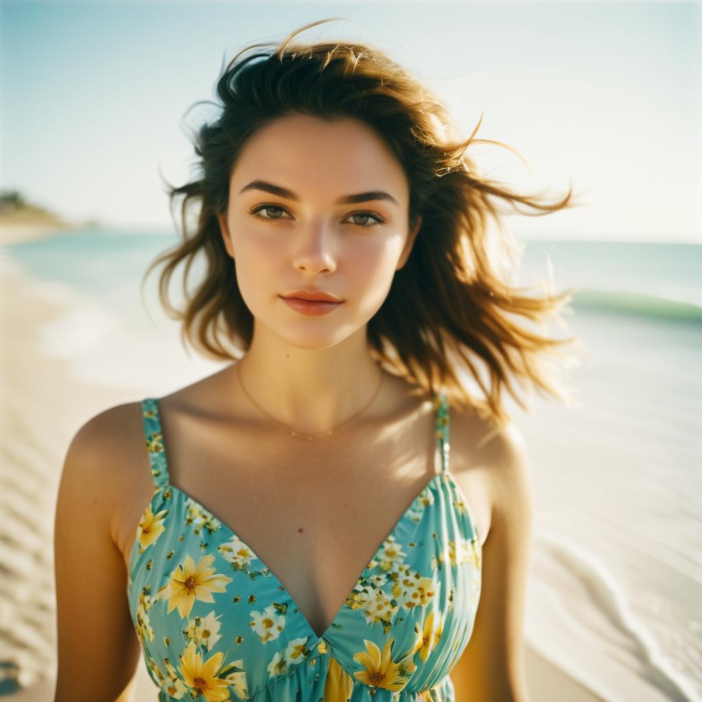 Young Woman on Serene Beach