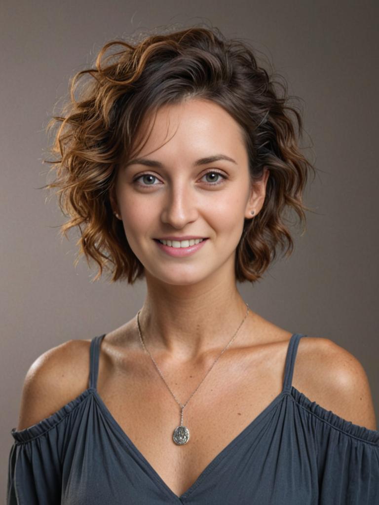 Smiling woman with short wavy hair